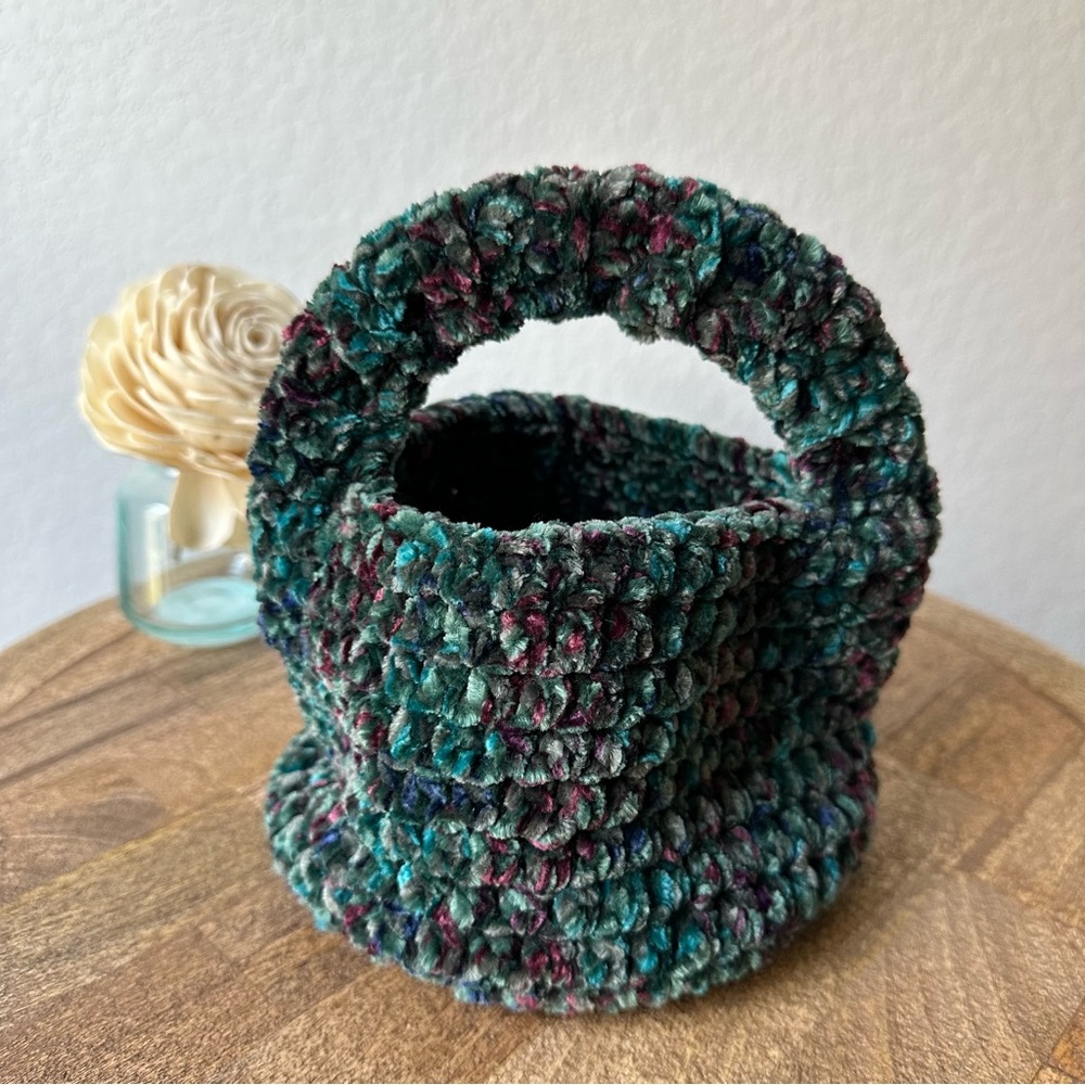 OOAK Handmade Mini Bag in Velvet Yarn Crochet Teal